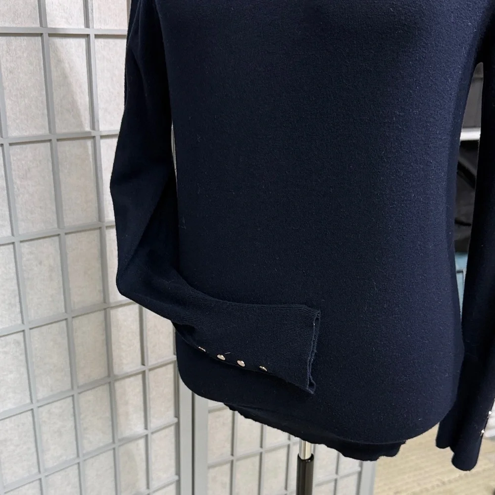 Zara Navy Turtleneck Sweater with Gold Button Accents, Size Large - Picture 3 of 8